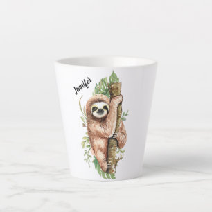 Cute Waterverf Sloth & Tropical Leaves Latte Mok