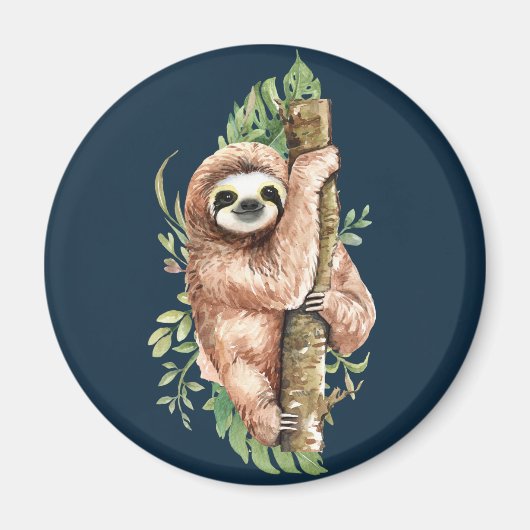 Cute Waterverf Sloth & Tropical Leaves Magneet (Voorkant)