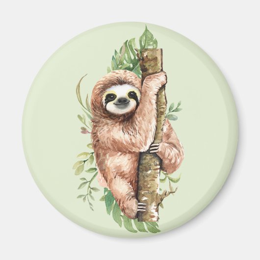 Cute Waterverf Sloth & Tropical Leaves Magneet (Voorkant)