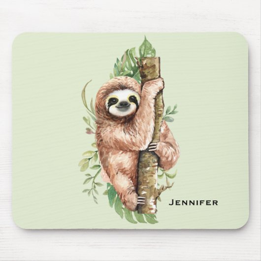 Cute Waterverf Sloth & Tropical Leaves Muismat (Voorkant)