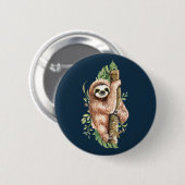 Cute Waterverf Sloth & Tropical Leaves Ronde Button 5,7 Cm (Voorkant /achterkant)