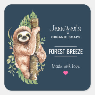 Cute Waterverf Sloth & Tropical Leaves Soap Vierkante Sticker