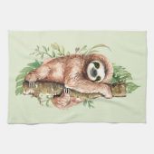 Cute Waterverf Sloth & Tropical Leaves Theedoek (Horizontaal)