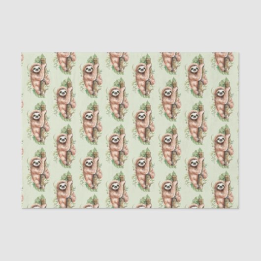 Cute Waterverf Sloth & Tropical Leaves Tissuepapier (Voorkant)