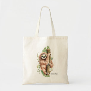 Cute Waterverf Sloth & Tropical Leaves Tote Bag