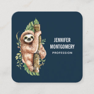 Cute Waterverf Sloth & Tropical Leaves Vierkante Visitekaartje