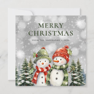 Cute Waterverf Snowman Merry Kerstmis Feestdagenkaart