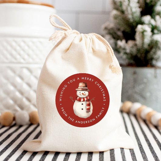 Cute Waterverf Snowman Merry Kerstmis Ronde Sticker