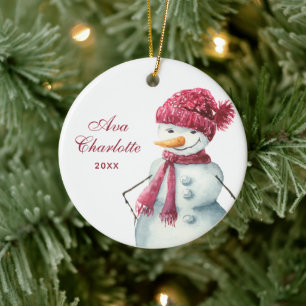 Cute Waterverf Snowman Persoonlijk meisje Keramisch Ornament