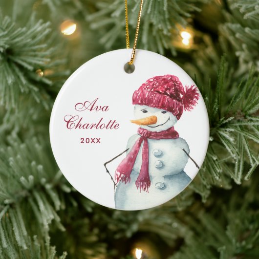 Cute Waterverf Snowman Persoonlijk meisje Keramisch Ornament (Boom)