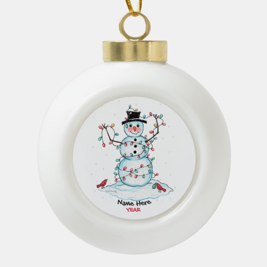 Cute Waterverf Snowman Wrapped in Lights Ornament (Voorkant)
