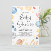 Cute Waterverf Space Theme Baby shower Kaart (Staand voorkant)