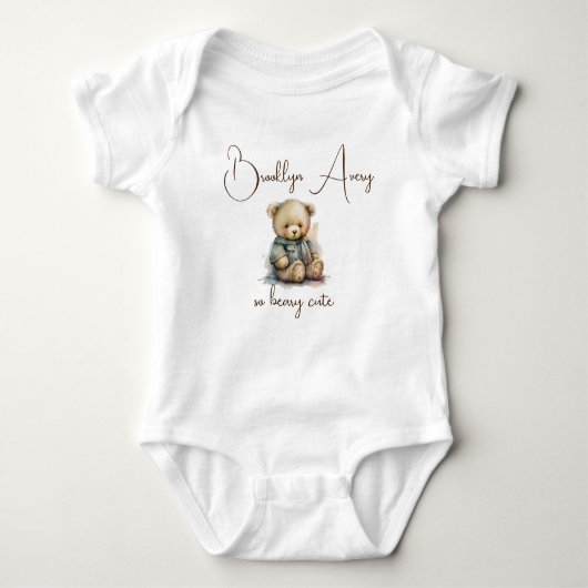 Cute Waterverf Teddy Bear Custom Name Gift Romper (Voorkant)