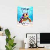 Cute Waterverf Turtle Birthday Welcome Sign. Poster (Thuiskantoor)