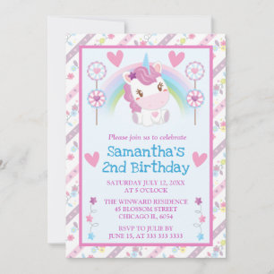Cute Waterverf Unicorn & Rainbow Birthday Kaart