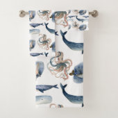 Cute Waterverf Whale/Octopus Towel Set Bad Handdoek (Insitu)