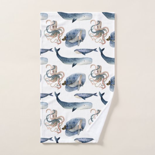 Cute Waterverf Whale/Octopus Towel Set Bad Handdoek (Handdoek)