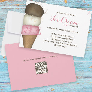 Cute Waterverf Whimsical Ice Cream Social QR Code Kaart