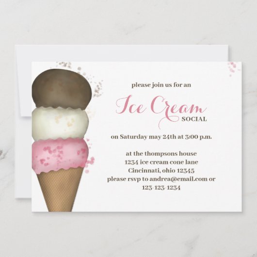 Cute Waterverf Whimsical Ice Cream Social QR Code Kaart (Voorkant)