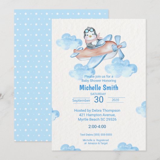 Cute Waterverf White Penguin Pilot Kaart (Voorkant / Achterkant)