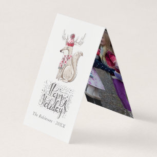 Cute waterverf Winter Fox Kerstfoto Kaart