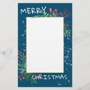 Cute Waterverf Winter Greenery Blue Kerstmis Briefpapier