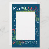 Cute Waterverf Winter Greenery Blue Kerstmis Briefpapier (Voorkant / Achterkant)