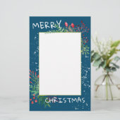 Cute Waterverf Winter Greenery Blue Kerstmis Briefpapier (Staand voorkant)