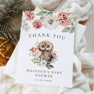 Cute Waterverf Winter Uil Baby Shower Bedankkaart