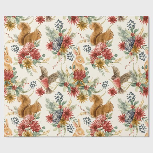 Cute Waterverf Woodland Animals Florence Pattern Cadeaupapier (Vlak)