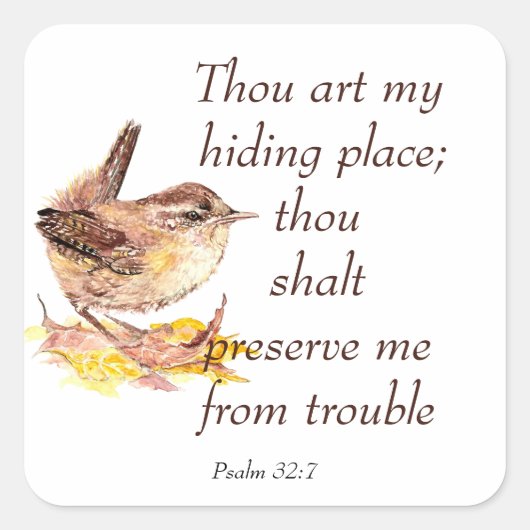 Cute Waterverf Wren Bible Scripture Ps 32:7 Vierkante Sticker (Voorkant)