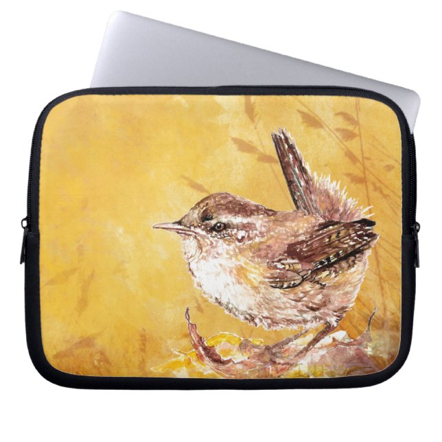 Cute Waterverf Wren Bird Laptop Sleeve (Voorkant)