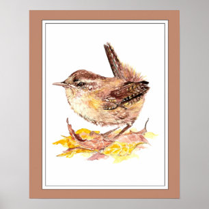 Cute Waterverf Wren Bird, Natuur, Wildlife Garden Poster
