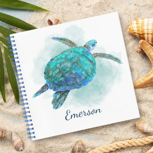 Cute Waterverf Zee Turtle Personalized Notitieboek