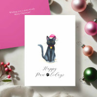 Cute Waterverf Zwarte Kat Kerstkaarten