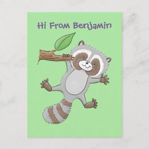 Cute waving raccoon cartoon afbeelding briefkaart
