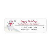 Cute Waving Snowman Prettige feestdagen Etiket (Voorkant)