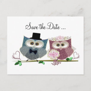 Cute Wedding Owls Aankondigingskaart