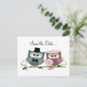 Cute Wedding Owls Aankondigingskaart (Staand voorkant)