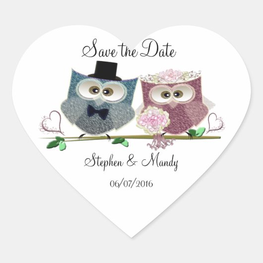 Cute Wedding Owls Hart Sticker (Voorkant)