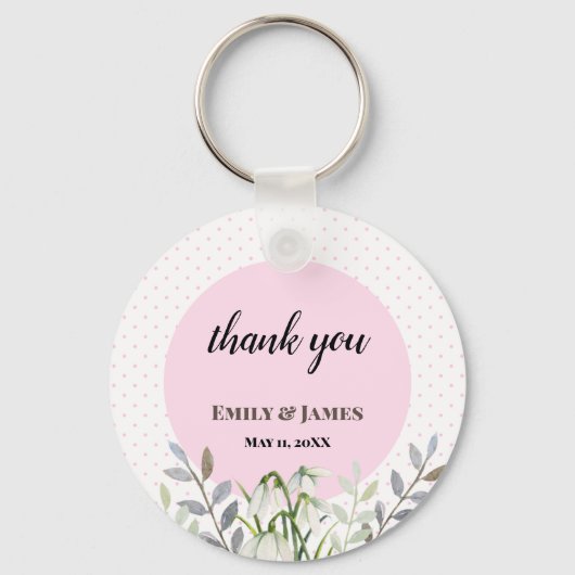 Cute Wedding White Snowdrops Pink Poot Sleutelhanger (Voorkant)