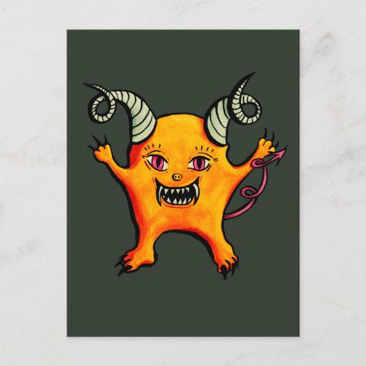 Cute Weird Horned Little Devil Creator Briefkaart (Voorkant)