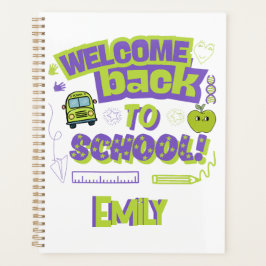 Cute Welcome Back To School Purple Green Planner