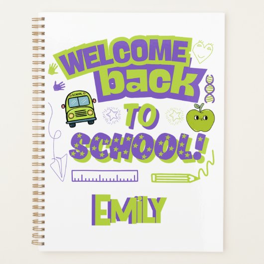Cute Welcome Back To School Purple Green Planner (Voorkant)