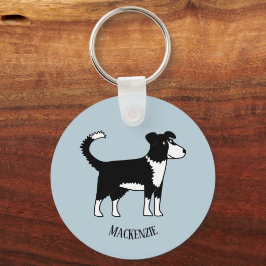 Cute Welsh Border Collie Sheepdog Custom Name Sleutelhanger (Voorkant)