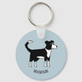 Cute Welsh Border Collie Sheepdog Custom Name Sleutelhanger (Achterkant)