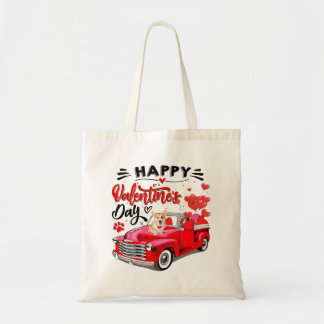 Cute Welsh Corgi Red Truck Happy Valentines Day Va Tote Bag