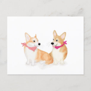 Cute Welsh corgis met roze bandanas briefkaart