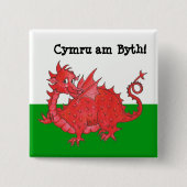 Cute Welsh Dragon Square Button (Voorkant)