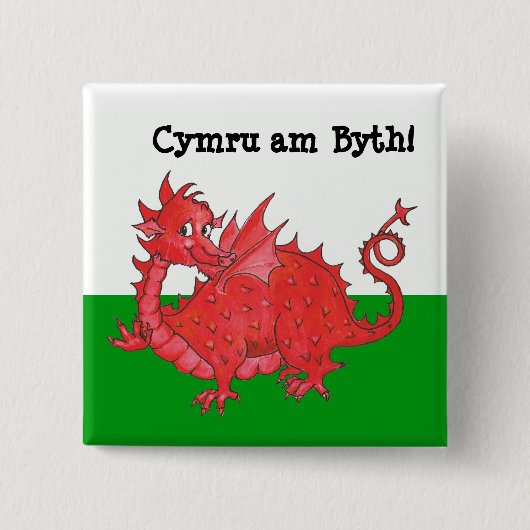  Cute Welsh Dragon Square Button (Voorkant)